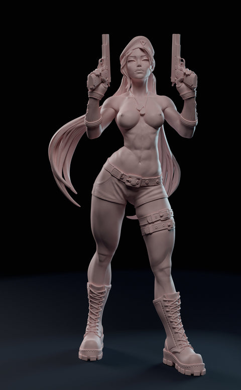 Female Treasure Hunter Guns Sexy Pin Up Miniature | NSFW Topless & Nude versions | 28mm, 32mm,54mm, 75mm, 100mm Scales | Fan Art miniatures