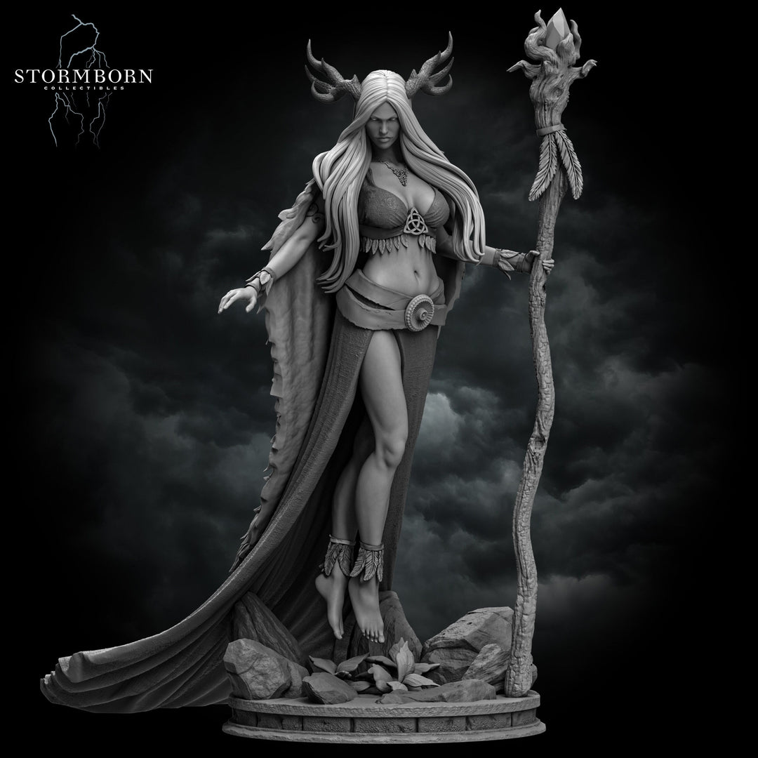 Female Elf Fey Druid, PC / NPC Miniature | 28mm, 32mm, 54mm,75mm, 100mm Scales | Pathfinder Figure | DnD | Figurine unpainted |