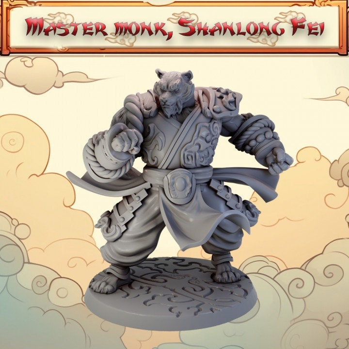 TigerFolk Monk Way of the open Hand, Leonin, Tabaxi | 28mm, 32mm, 54mm, 75mm Scales,100mm Tall | Dungeons and Dragons D&amp;D 5e | Pathfinder
