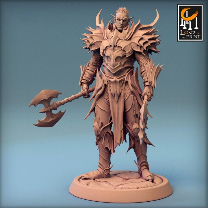 Dark Elf Fighter, Vampire Lord, Eladrin Unpainted Miniature | 28mm, 32mm,54mm,75mm, 100mm Scales | Dungeons and Dragons | Pathfinder |