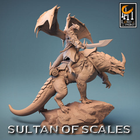 Winged Dragonborn w/ Sword Mounted on Dragonling | Dungeons and Dragons 5e | 28mm,32mm, 54mm, 75mm Scale | Pathfinder | Lord of the Print