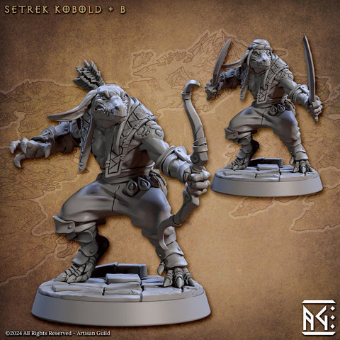 Kobold Fighter with Bow, Dual Scimitars PC NPC DnD | 28mm, 32mm, 54mm, 75mm Scale Miniature | Dungeons and Dragons | Artisan Guild