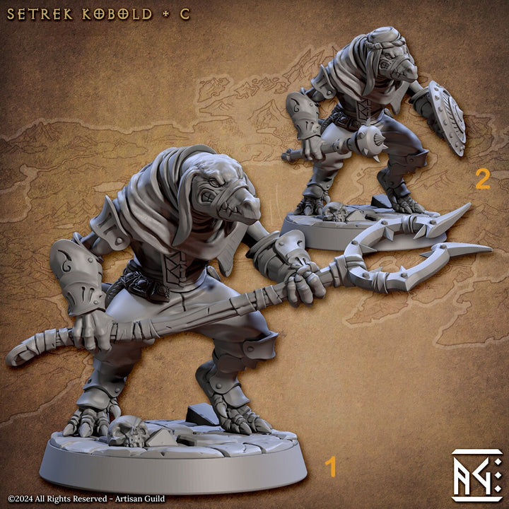Kobold Fighter with Mancatcher, Mace &amp; Shield PC NPC DnD | 28mm, 32mm, 54mm, 75mm Scale Miniature | Dungeons and Dragons | Artisan Guild
