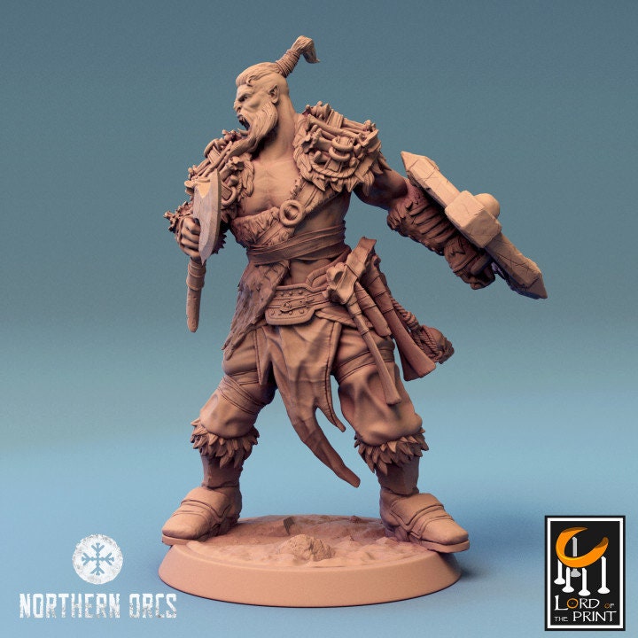Orc Fighter Barbarian Dual Battle Axes, Half-Orc | Scales: 28mm | 32mm |54mm| 75mm | 100mm Megaboss | Dungeons&amp; Dragons 5e | Pathfinder |