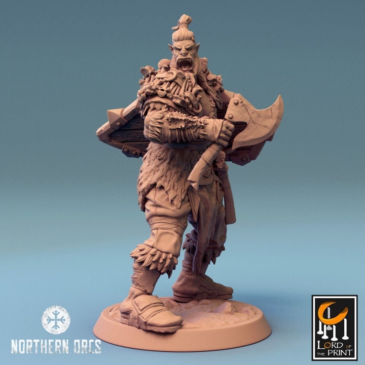 Orc Fighter Barbarian Dual Battle Axes, Half-Orc | Scales: 28mm | 32mm |54mm| 75mm | 100mm Megaboss | Dungeons& Dragons 5e | Pathfinder |