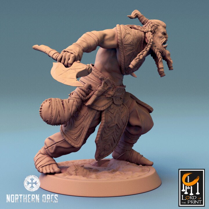 Orc Fighter Barbarian Dual Battle Axes, Half-Orc | Scales: 28mm | 32mm |54mm| 75mm | 100mm Megaboss | Dungeons&amp; Dragons 5e | Pathfinder |