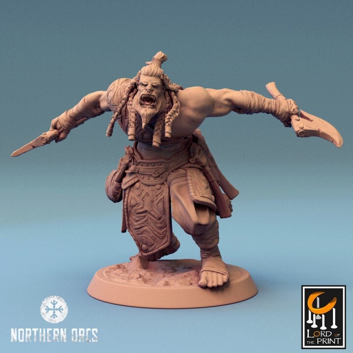 Orc Fighter Barbarian Dual Battle Axes, Half-Orc | Scales: 28mm | 32mm |54mm| 75mm | 100mm Megaboss | Dungeons&amp; Dragons 5e | Pathfinder |