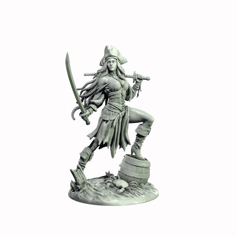 Human Female Pirate, Swashbuckler Rogue, Thief PC NPC Miniature NSFW Topless & Nude versions | 28mm,32mm,54mm,75mm,100mm Scales |DnD 5e