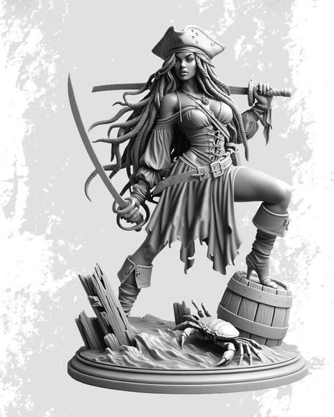 Human Female Pirate, Swashbuckler Rogue, Thief PC NPC Miniature NSFW Topless & Nude versions | 28mm,32mm,54mm,75mm,100mm Scales |DnD 5e