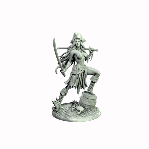 Human Female Pirate, Swashbuckler Rogue, Thief PC NPC Miniature NSFW Topless & Nude versions | 28mm,32mm,54mm,75mm,100mm Scales |DnD 5e