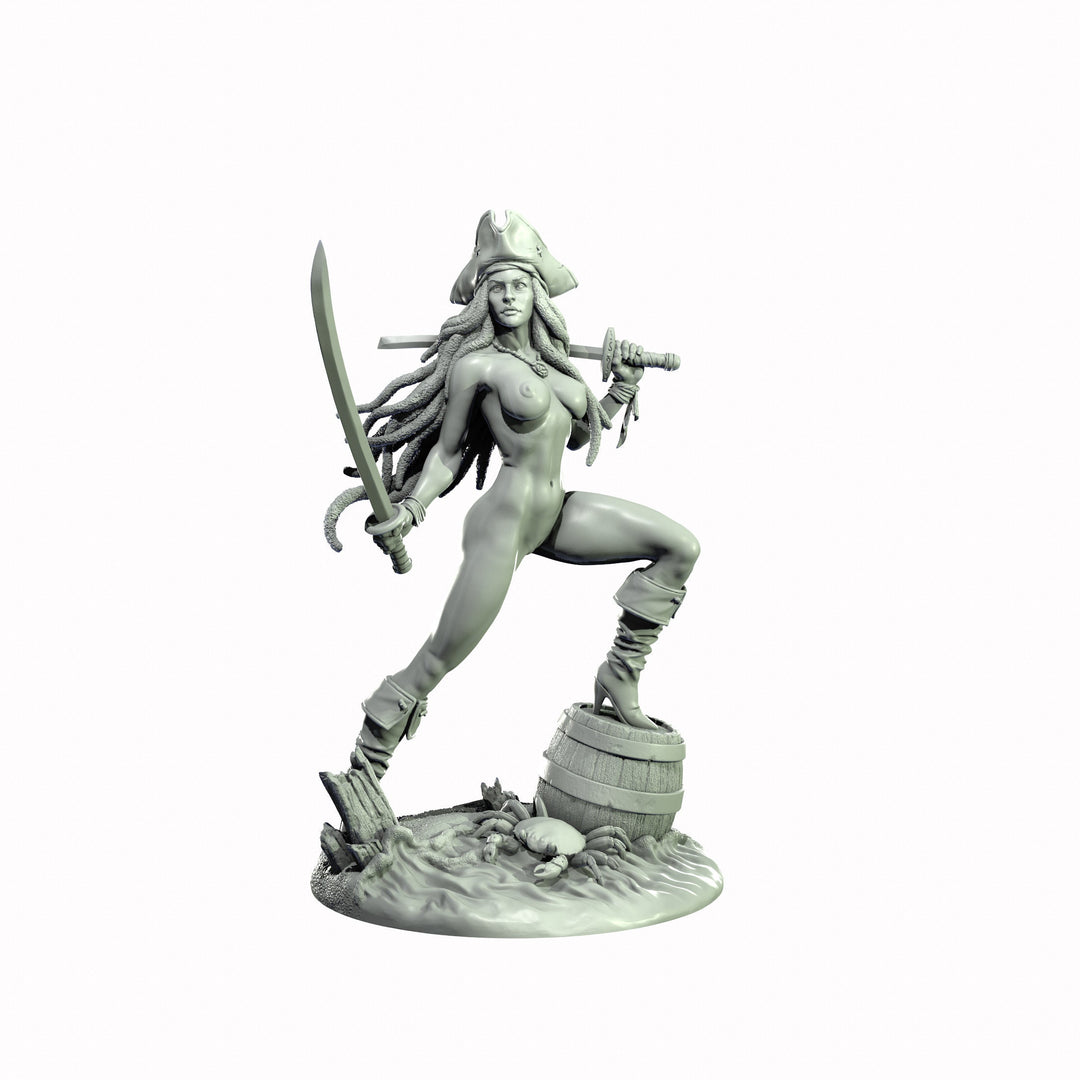 Human Female Pirate, Swashbuckler Rogue, Thief PC NPC Miniature NSFW Topless &amp; Nude versions | 28mm,32mm,54mm,75mm,100mm Scales |DnD 5e
