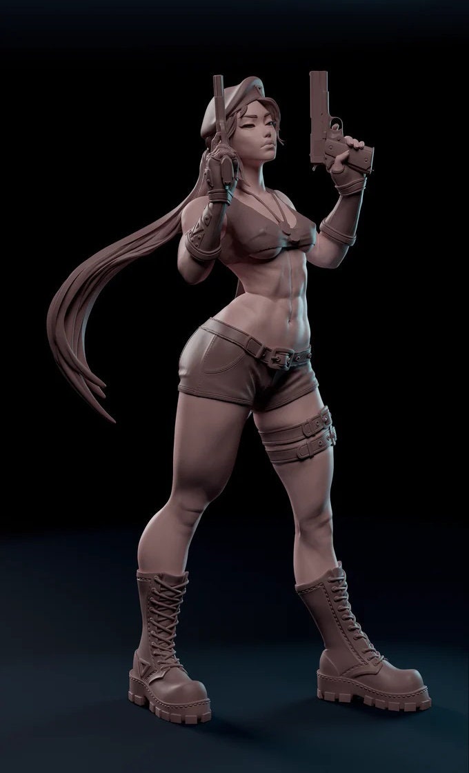 Female Treasure Hunter Guns Sexy Pin Up Miniature | NSFW Topless &amp; Nude versions | 28mm, 32mm,54mm, 75mm, 100mm Scales | Fan Art miniatures