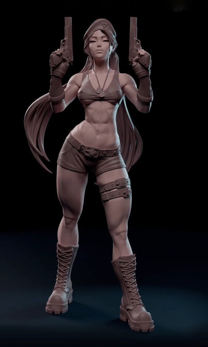 Female Treasure Hunter Guns Sexy Pin Up Miniature | NSFW Topless & Nude versions | 28mm, 32mm,54mm, 75mm, 100mm Scales | Fan Art miniatures