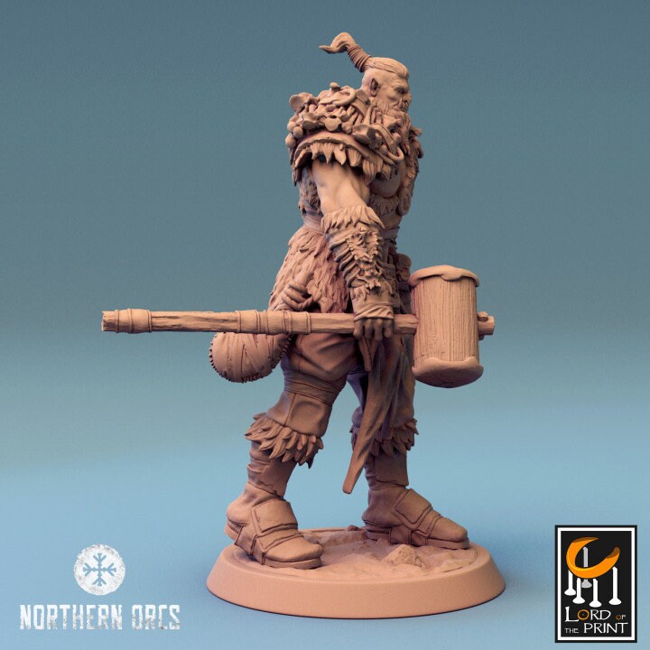 Orc Fighter Barbarian Battle Hammer and Shield, Half-Orc | Scales: 28mm,32mm ,,54mm,75mm,100mm Megaboss | Dungeons &amp; Dragons 5e |Pathfinder