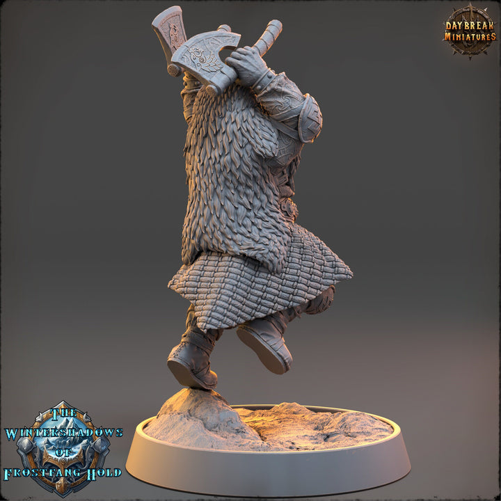 Viking Human Ranger Fighter Dual Axes PC NPC | 28mm, 32mm, 54mm, 75mm, 100mm Scales | Dungeons and Dragons | Pathfinder |Daybreak Miniatures