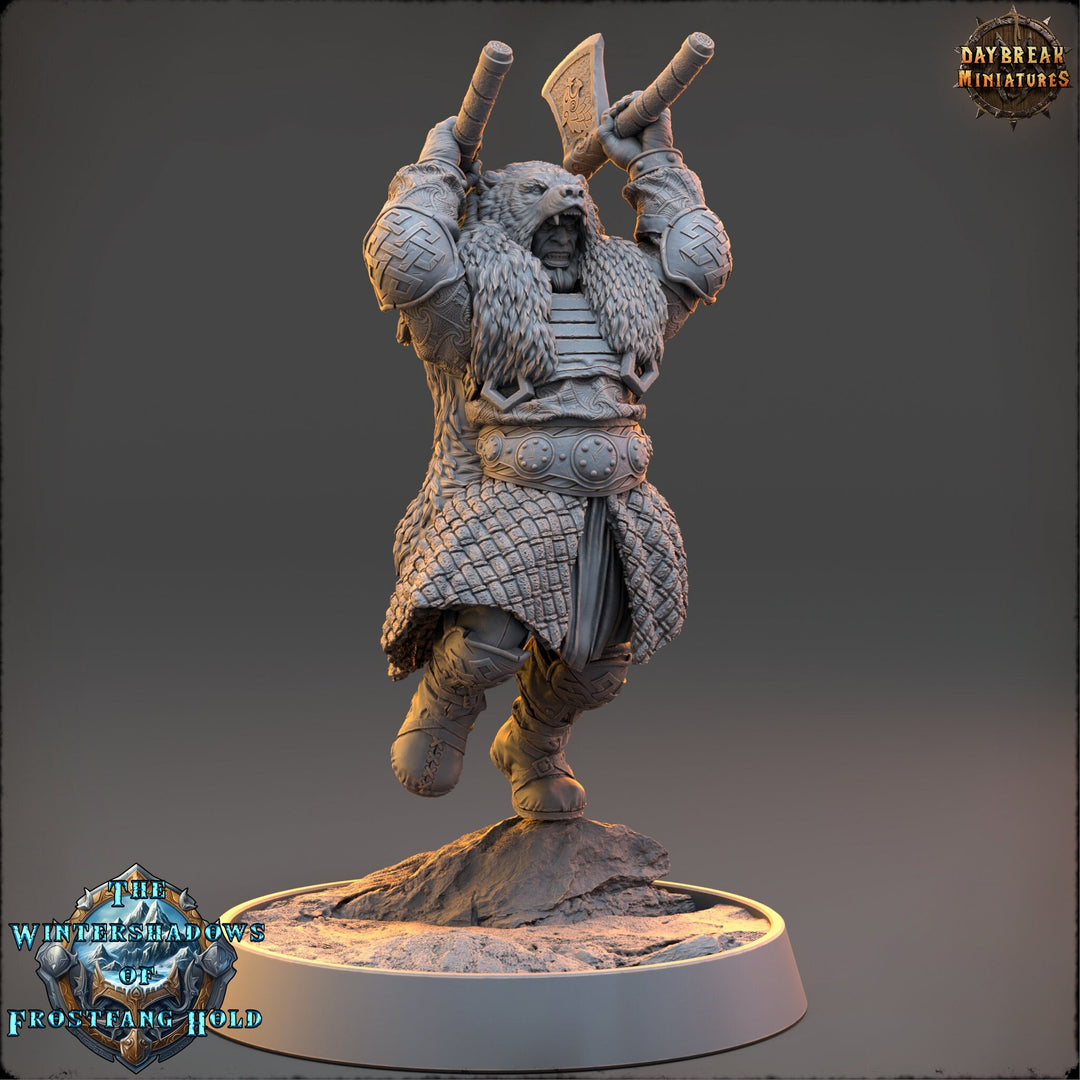 Viking Human Ranger Fighter Dual Axes PC NPC | 28mm, 32mm, 54mm, 75mm, 100mm Scales | Dungeons and Dragons | Pathfinder |Daybreak Miniatures