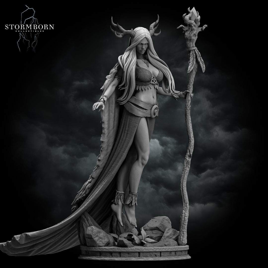 Female Elf Fey Druid, PC / NPC Miniature | 28mm, 32mm, 54mm,75mm, 100mm Scales | Pathfinder Figure | DnD | Figurine unpainted |