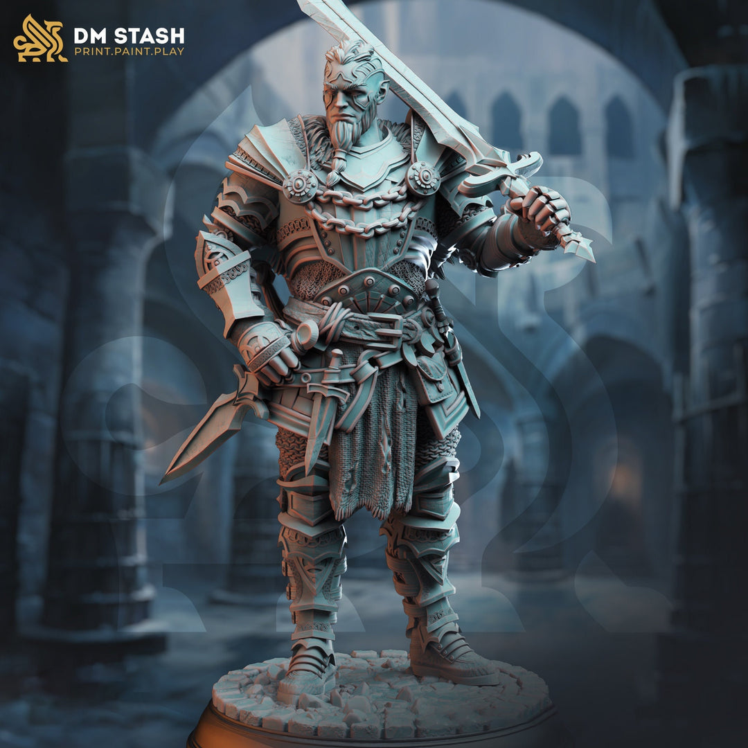 Fighter Battlemaster, Paladin w/ Sword | Miniature | 28mm, 32mm, 54mm,75mm, 100mm Scales | Pathfinder Figure | DnD | Figurine unpainted |