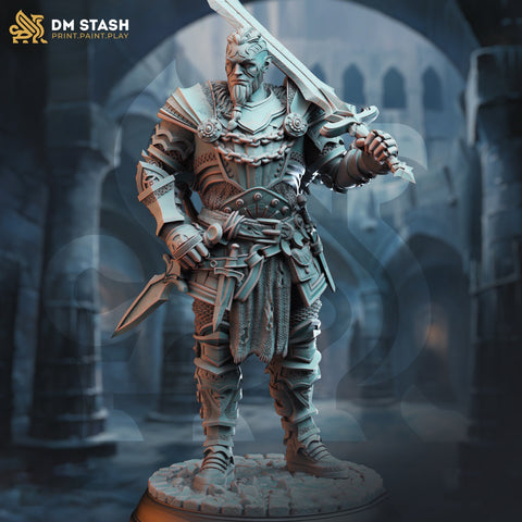 Fighter Battlemaster, Paladin w/ Sword | Miniature | 28mm, 32mm, 54mm,75mm, 100mm Scales | Pathfinder Figure | DnD | Figurine unpainted |