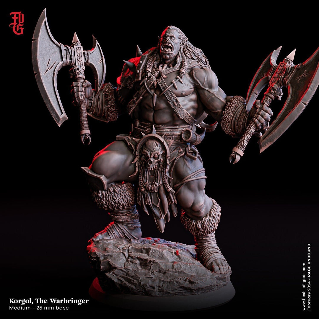 Orc Fighter Barbarian Dual Battle Axes D&D 5e | Scales: 28mm, 32mm ,54mm, 75mm,100mm Megaboss | Dungeons and Dragons | Pathfinder