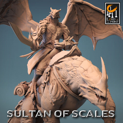 Winged Dragonborn w/ Sword Mounted on Dragonling | Dungeons and Dragons 5e | 28mm,32mm, 54mm, 75mm Scale | Pathfinder | Lord of the Print