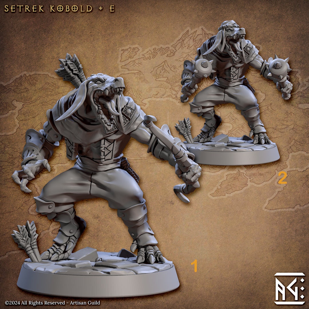 Kobold Fighter with Bow, Dual Maces PC NPC DnD | 28mm, 32mm, 54mm, 75mm Scale Miniature | Dungeons and Dragons | Artisan Guild