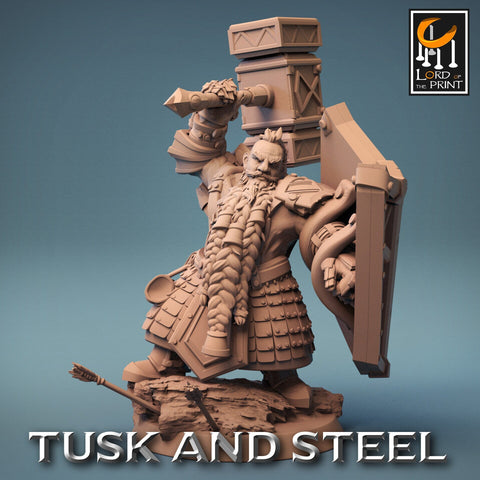 Dwarf Fighter Paladin Hammer n Shield Unpainted Model | 28mm, 32mm,54mm,75mm,100mm Scales | Dungeons & Dragons Pathfinder Rescale Miniatures