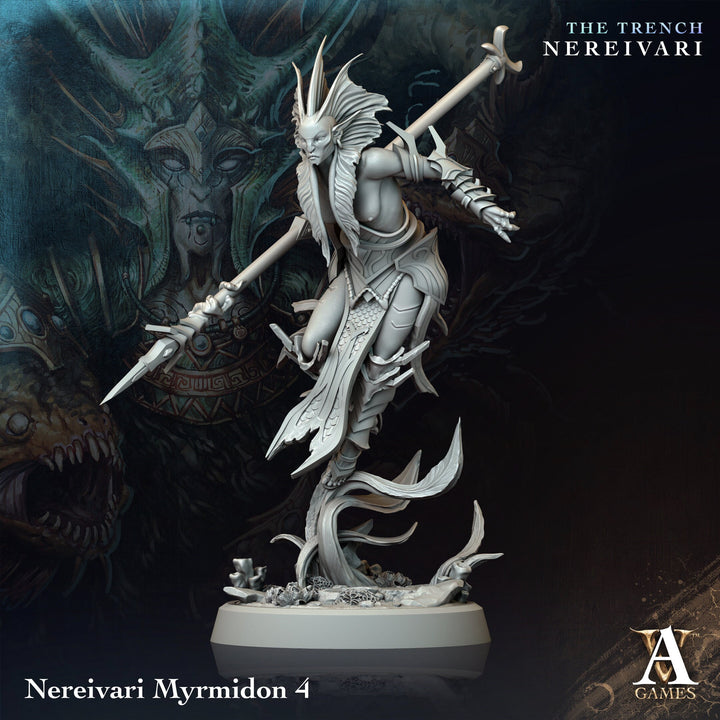 Triton Fighter, Sea Elf PC/NPC | Unpainted Resin Mini |28mm, 32mm,54mm,75mm,100mm Scale | Dungeons &amp; Dragons 5e Pathfinder Archvillain Games