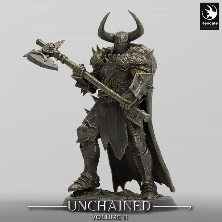 Fighter Axe, Armored Soldier, Oathbreaker Paladin, Unpainted Miniature| 28mm, 32mm,54mm,75mm,100mm Scales |Dungeons and Dragons Pathfinder