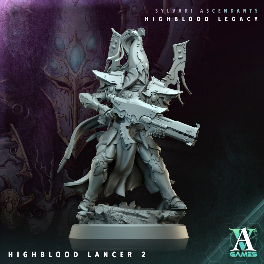 Sci-Fi Miniature Space Elf, Highblood Lancer | 28mm,32mm, 54mm, 75mm,100mm Scales | Resin Mini | Archvillain Games