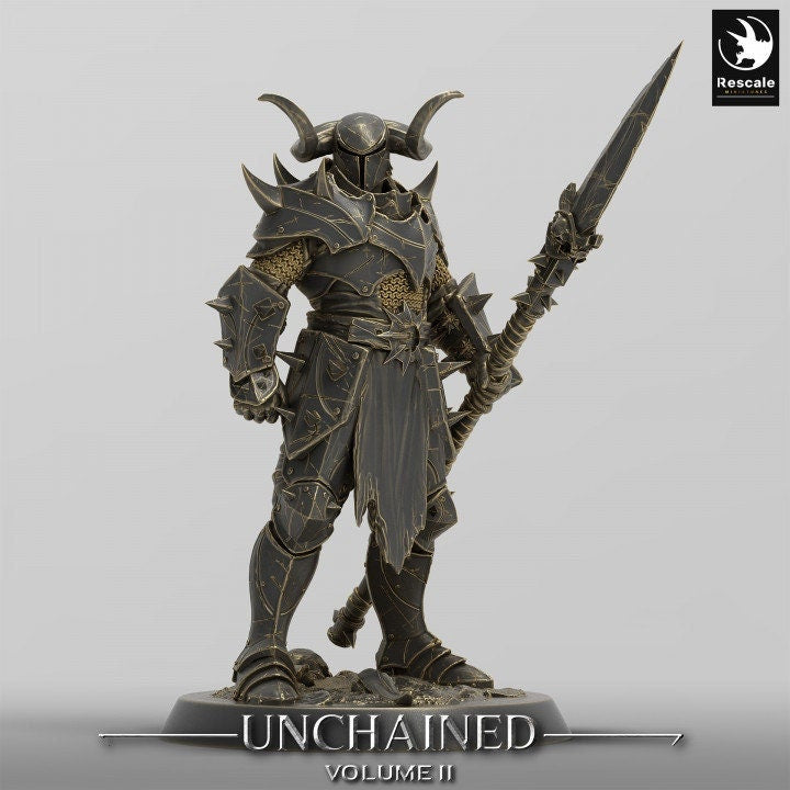 Fighter, Ranger Spear Polearm Master, Oathbreaker Paladin, DnD Unpainted Miniature| 28mm, 32mm,54mm,75mm,100mm Scales | Dungeons & Dragons