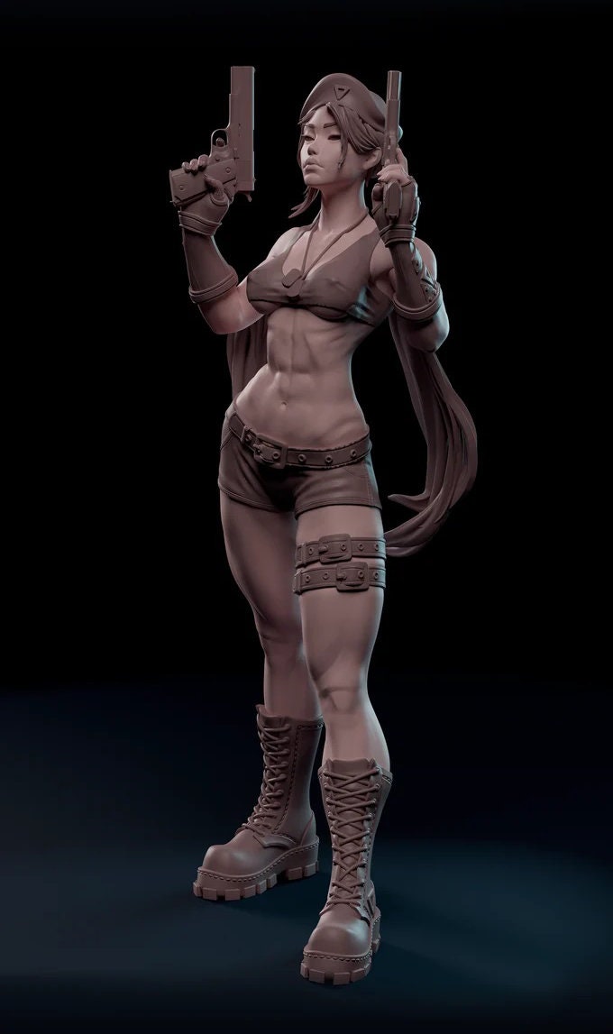 Female Treasure Hunter Guns Sexy Pin Up Miniature | NSFW Topless &amp; Nude versions | 28mm, 32mm,54mm, 75mm, 100mm Scales | Fan Art miniatures