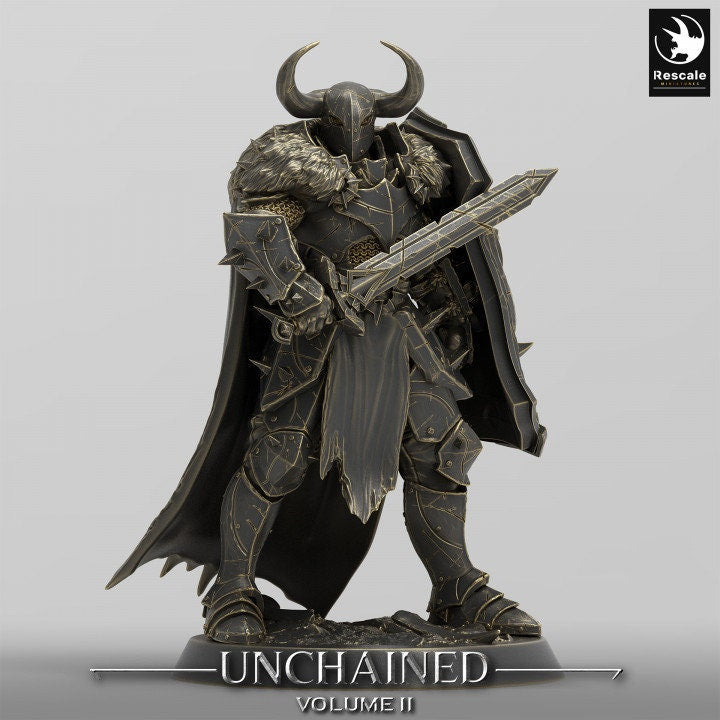 Oathbreaker Paladin, Fighter,Soldier Sword and Shield, DnD Unpainted Miniature| 28mm, 32mm,54mm,75mm,100mm Scales | Dungeons & Dragons