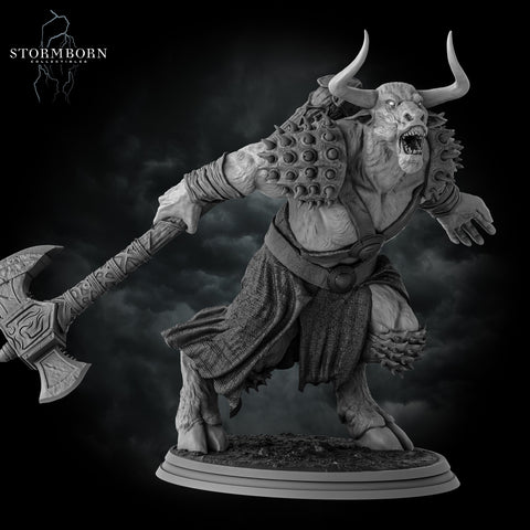 Minotaur Warrior War Chief | Scales: 28mm,32mm,54mm,75mm,100mm | D&D 5e Megaboss | Dungeons and Dragons | Pathfinder | Daybreak Miniatures