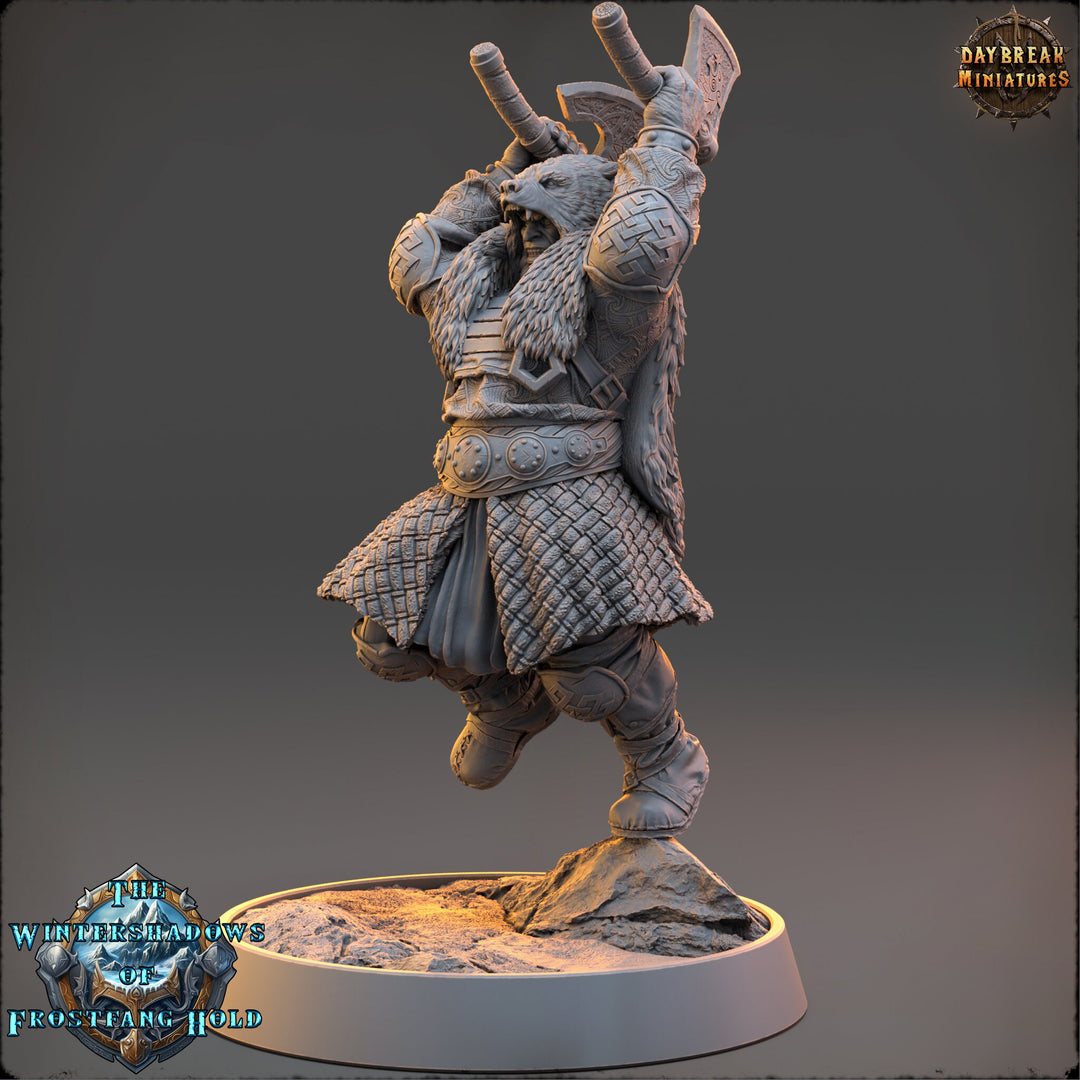 Viking Human Ranger Fighter Dual Axes PC NPC | 28mm, 32mm, 54mm, 75mm, 100mm Scales | Dungeons and Dragons | Pathfinder |Daybreak Miniatures