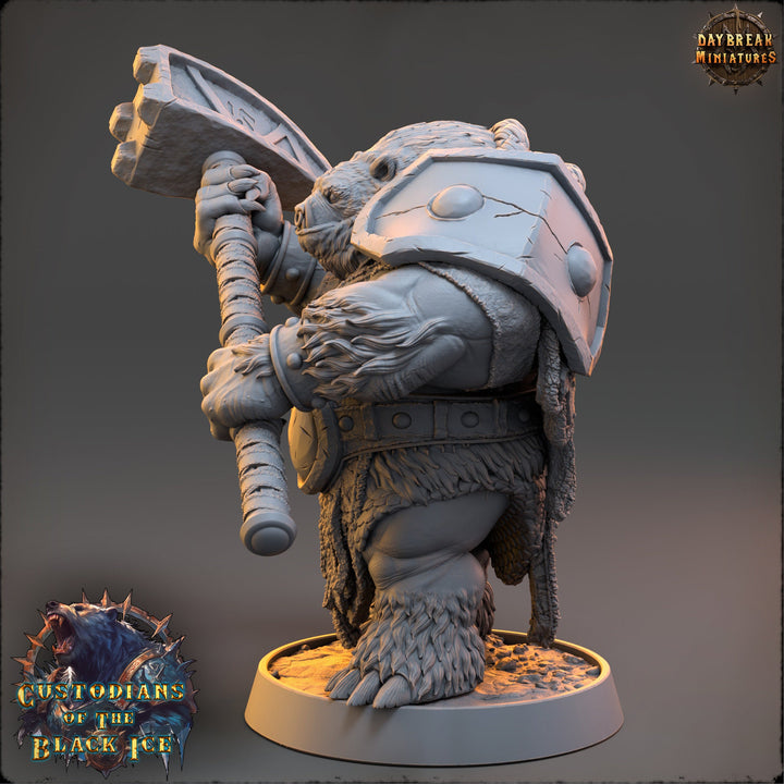 BearFolk Fighter Werebear Humanoid Scales: 28mm, 32mm,54mm,75mm,100mm | D&amp;D 5e | Dungeons and Dragons | Pathfinder | Daybreak Miniatures