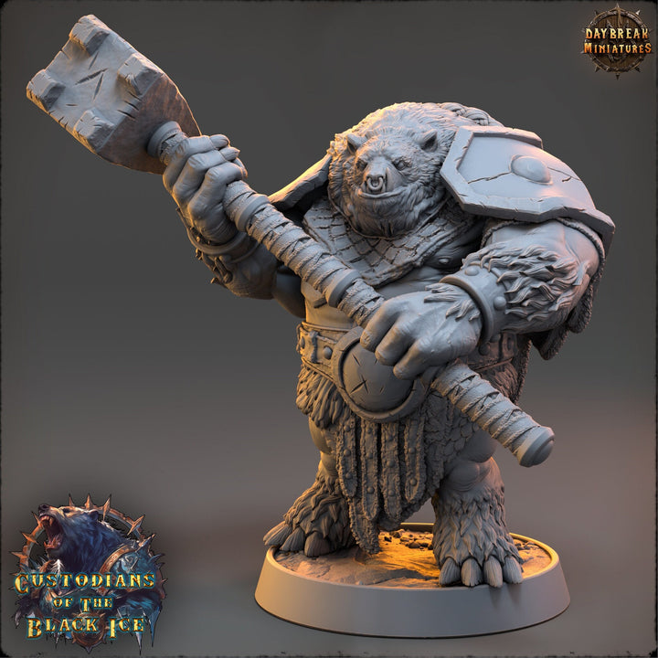 BearFolk Fighter Werebear Humanoid Scales: 28mm, 32mm,54mm,75mm,100mm | D&amp;D 5e | Dungeons and Dragons | Pathfinder | Daybreak Miniatures