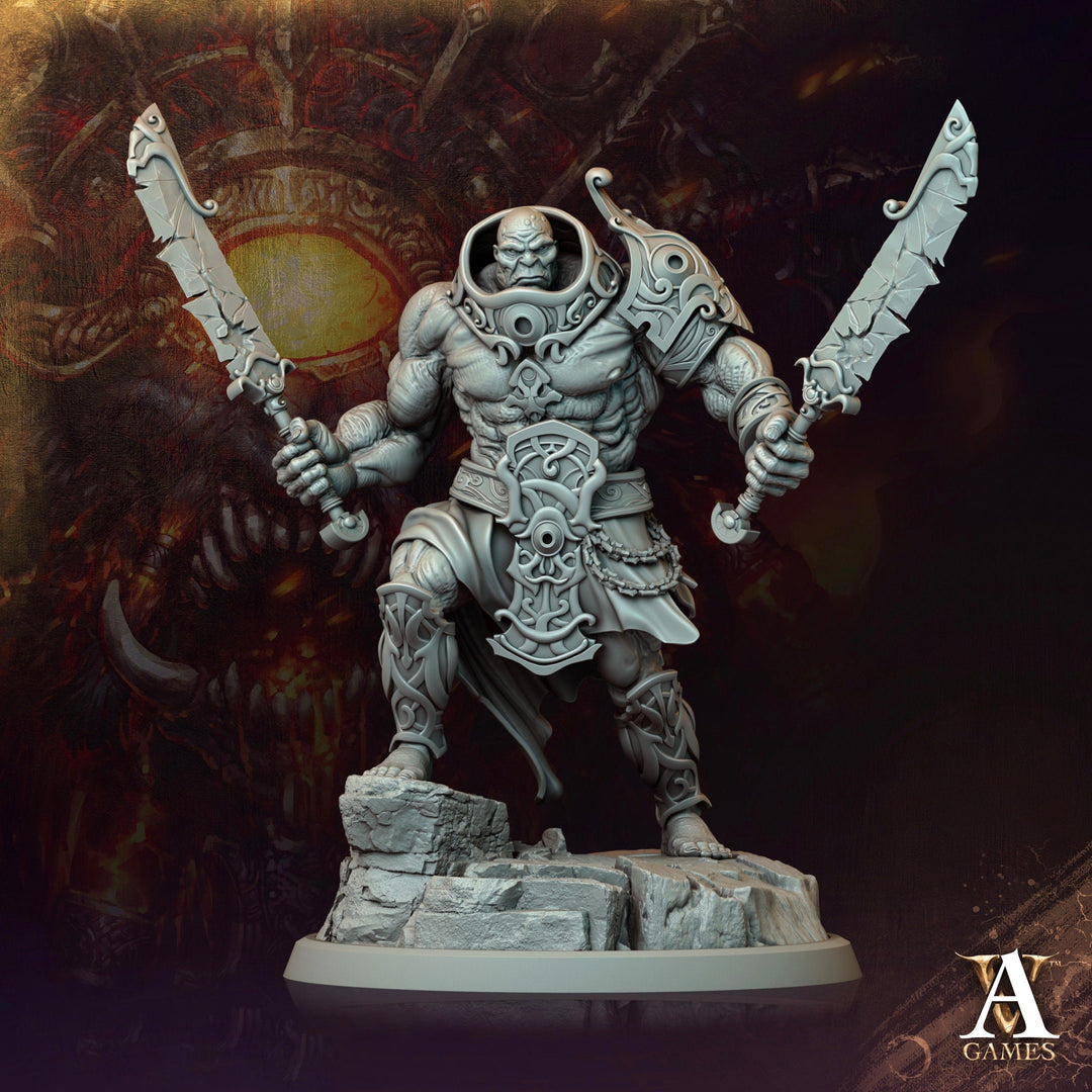 Half-Orc, Goliath Fighter Barbarian Dual Swords D&D 5e | Scales: 28mm, 32mm ,54mm, 75mm,100mm Megaboss | Dungeons and Dragons | Pathfinder