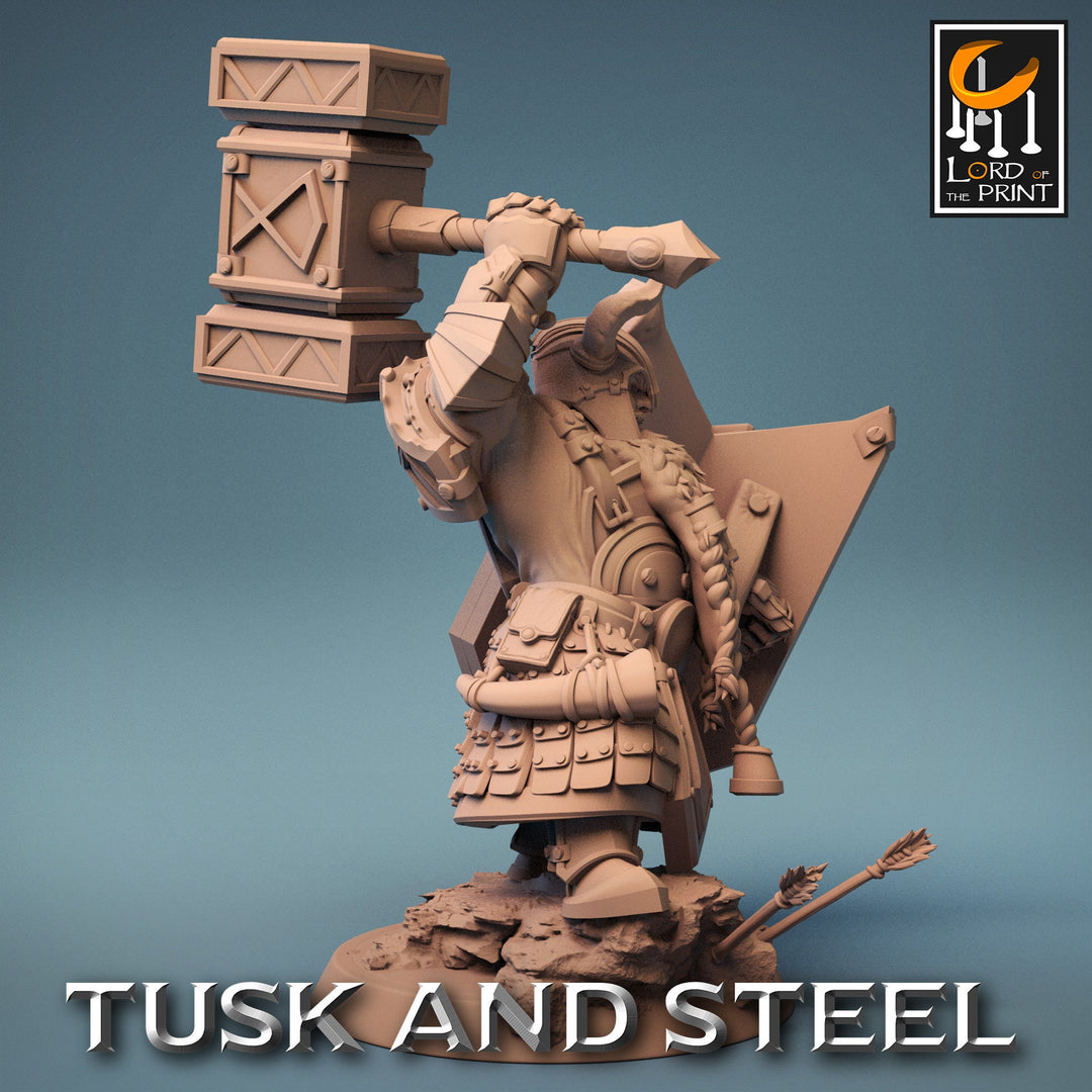 Dwarf Fighter Paladin Hammer n Shield Unpainted Model | 28mm, 32mm,54mm,75mm,100mm Scales | Dungeons &amp; Dragons Pathfinder Rescale Miniatures