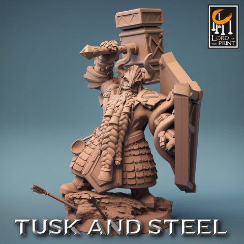 Dwarf Fighter Paladin Hammer n Shield Unpainted Model | 28mm, 32mm,54mm,75mm,100mm Scales | Dungeons & Dragons Pathfinder Rescale Miniatures
