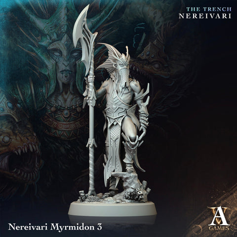 Triton Fighter, Sea Elf PC/NPC | Unpainted Resin Mini |28mm, 32mm,54mm,75mm,100mm Scale | Dungeons & Dragons 5e Pathfinder Archvillain Games