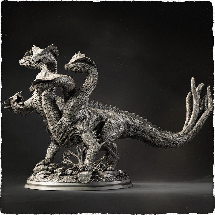 HYDRA 5 heads (2 sizes 28mm, 32mm Scale) D&amp;D Miniature | 140mm High, 200mm Long, | Resin Hydra Statue Figurine | Dungeons and Dragons 5e
