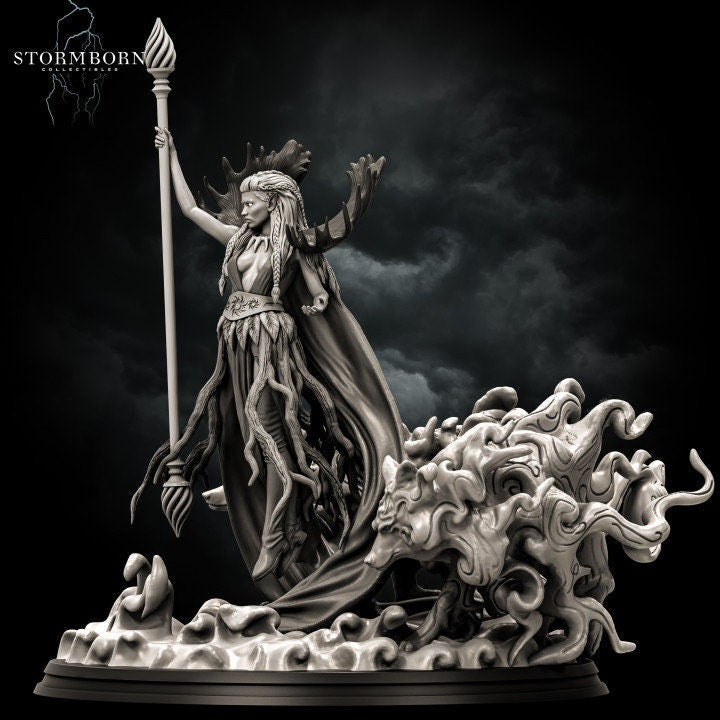 Female Elf Arch Druid, PC / NPC Miniature | 28mm, 32mm, 54mm,75mm, 100mm Scales | Pathfinder Figure | DnD 5e | Figurine unpainted |