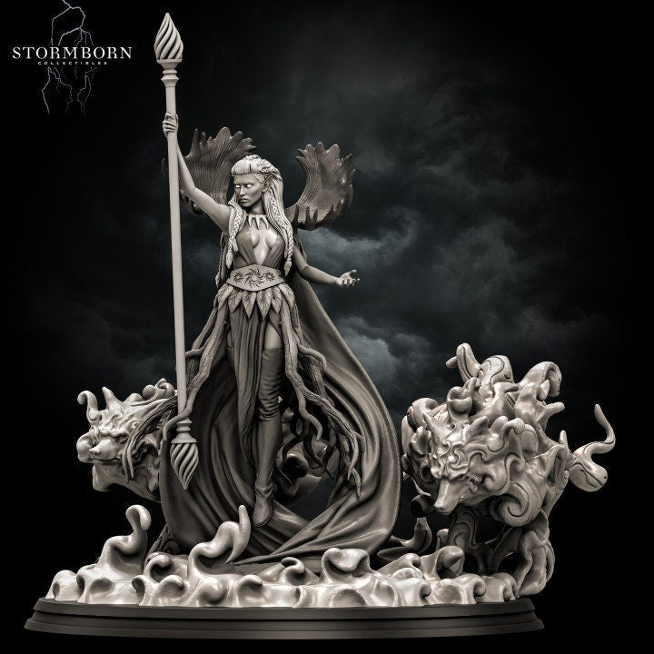 Female Elf Arch Druid, PC / NPC Miniature | 28mm, 32mm, 54mm,75mm, 100mm Scales | Pathfinder Figure | DnD 5e | Figurine unpainted |