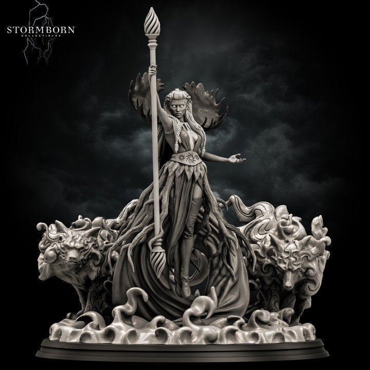 Female Elf Arch Druid, PC / NPC Miniature | 28mm, 32mm, 54mm,75mm, 100mm Scales | Pathfinder Figure | DnD 5e | Figurine unpainted |