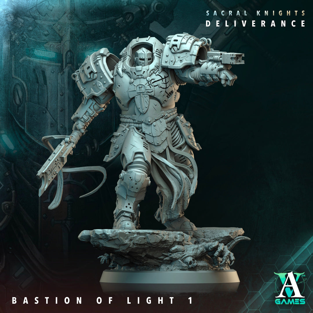Sci-Fi Miniature Space Knight, Bastion of Light | 28mm,32mm, 54mm, 75mm,100mm Scales | Resin Mini | Archvillain Games