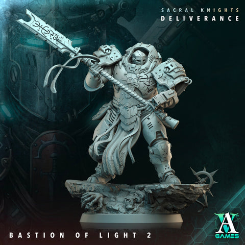 Sci-Fi Miniature Space Knight, Bastion of Light | 28mm,32mm, 54mm, 75mm,100mm Scales | Resin Mini | Archvillain Games