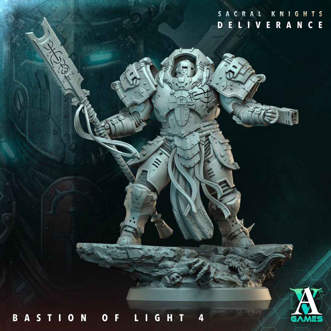 Sci-Fi Miniature Space Knight, Bastion of Light | 28mm,32mm, 54mm, 75mm,100mm Scales | Resin Mini | Archvillain Games