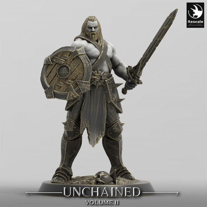Ranger, Fighter, Sword and Shield, DnD Unpainted Miniature| 28mm, 32mm,54mm,75mm,100mm Scales | Dungeons & Dragons