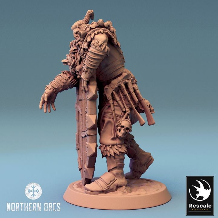 Orc Fighter Barbarian Shield, Half-Orc | Scales: 28mm,32mm ,,54mm,75mm,100mm Megaboss | Dungeons &amp; Dragons 5e |Pathfinder